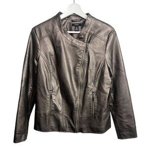Alfani Metallic Faux Leather Moto Jacket Size Medium